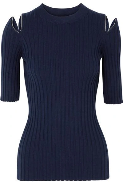 Joseph Zip-detailed Ribbed Merino Wool-blend Sweater In Navy