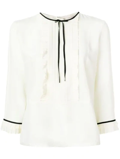 Marc Jacobs Grosgrain-trimmed Ruffled Silk Crepe De Chine Blouse In White