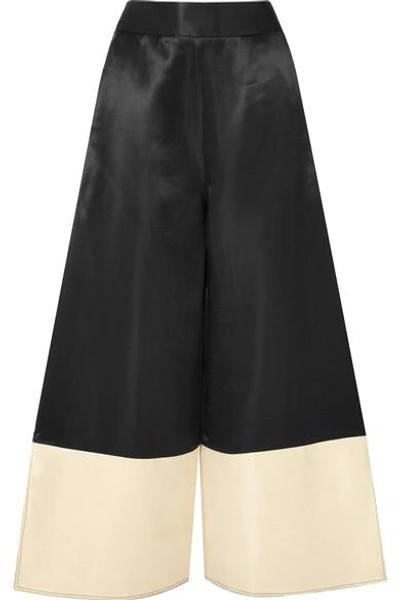 Beaufille Sina Two-tone Satin Wide-leg Pants In Black