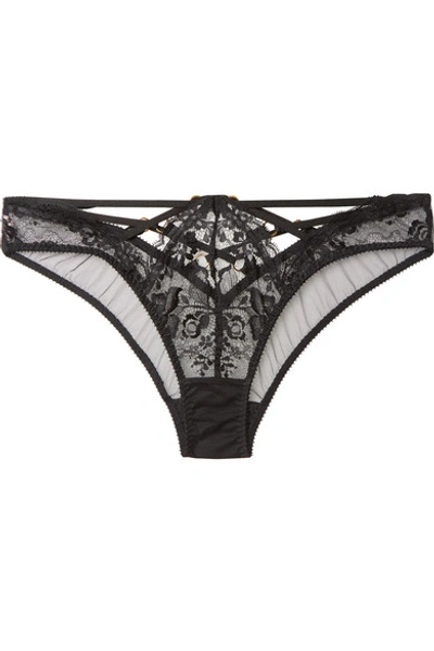 Agent Provocateur Essie Satin-trimmed Leavers Lace And Stretch-tulle Briefs In Black