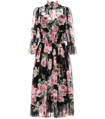 Dolce & Gabbana Rose-print Silk-chiffon Dress