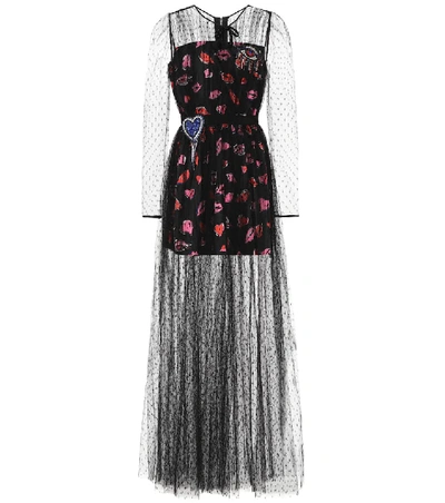 Msgm Embroidered Tulle Dress In Black
