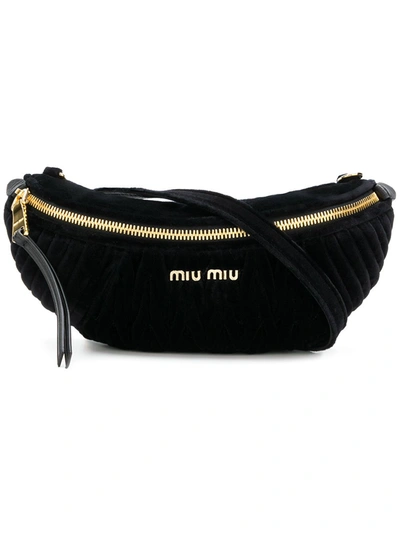 Miu Miu Contrast-panel Velvet Belt Bag In Black