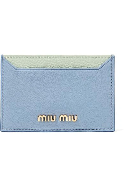 Miu Miu Two-tone Textured-leather Cardholder In Light Blue