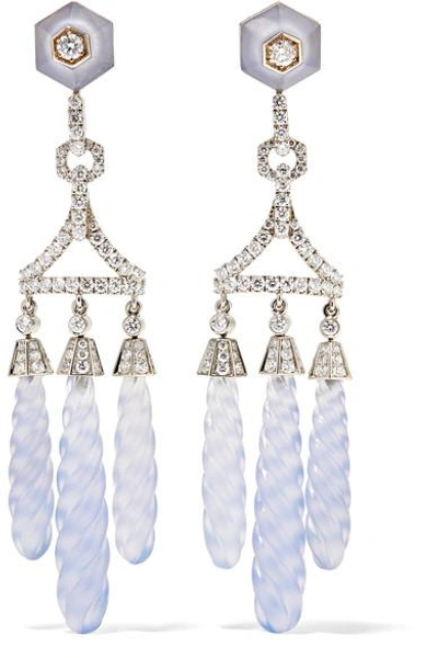 Fred Leighton Collection 18-karat White Gold, Chalcedony And Diamond Earrings