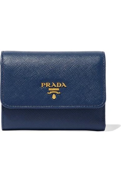 Prada Textured-leather Wallet In Navy