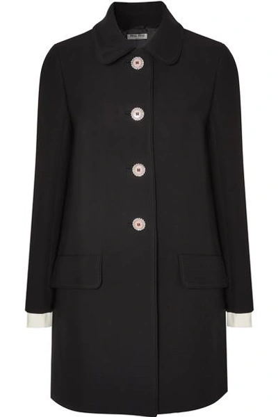 Miu Miu Embellished Crepe Coat In Black