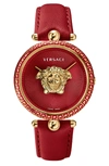 Versace Palazzo Empire Leather Strap Watch, 39mm In Red/ Gold