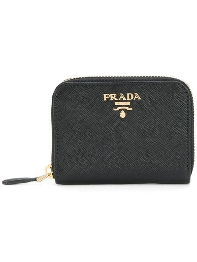 Prada Logo Plaque Zipped Card Case - Black