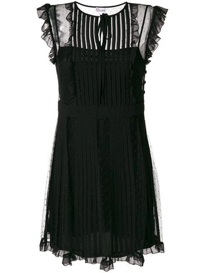 Red Valentino Pleated Lace Dress In Black