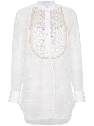 Etro Oversize Embellished Silk Sheer Shirt In White