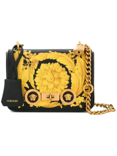 Versace Small Baroque Print Leather Shoulder Bag In Black