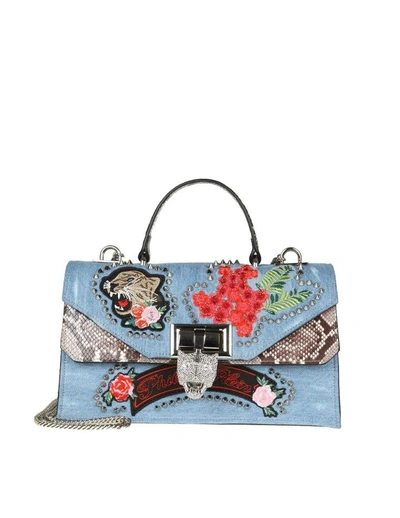 Philipp Plein Sara Hand Bag With Embroidery And Applied Studs In Light Blue