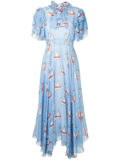 Macgraw Swan Print Dress In Blue
