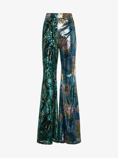 Halpern Wide Legged Trousers With Contrasting Sequin Embellishment In Multicolour