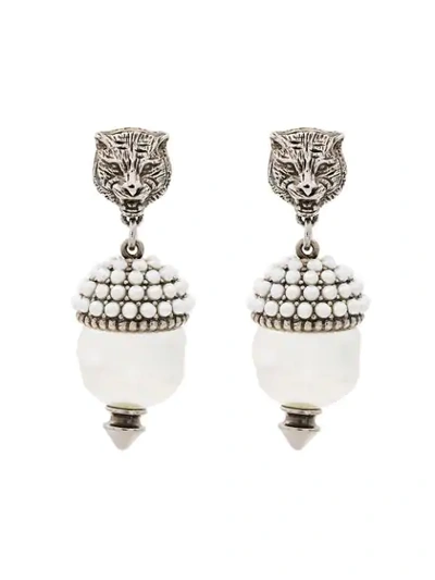 Gucci Feline Earrings With Faux Pearls In Metallic