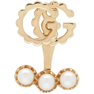 Gucci Running G 18kt Gold Single Earring With Pearls In Undefined