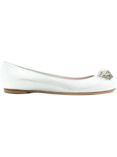 Alexander Mcqueen Skull Detail Ballerinas In Metallic