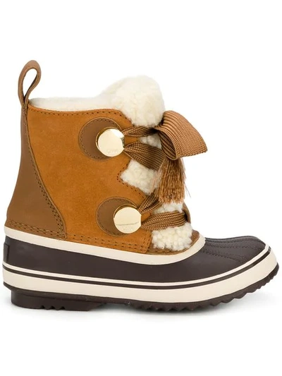 Chloé Chloe X Sorel Shearling & Suede Hiking Boots In Brown