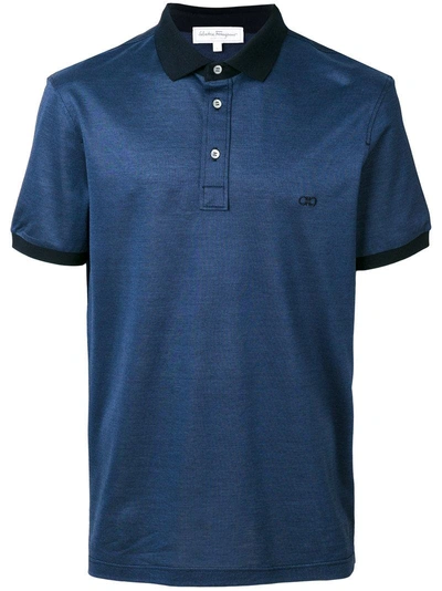 Ferragamo Double Gancio Logo Polo Shirt In Blue