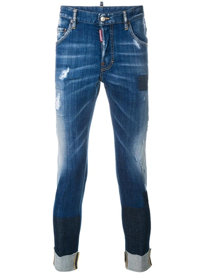 Dsquared2 Skater Distressed Cropped Jeans In Blue