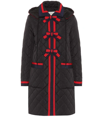 Gucci Quilted Coat With Web Bows In Black