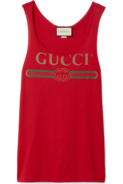 Gucci Logo Printed Cotton Jersey Tank Top In Red