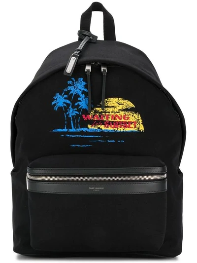 Saint Laurent City Waiting For Sunset Cotton Backpack In Black