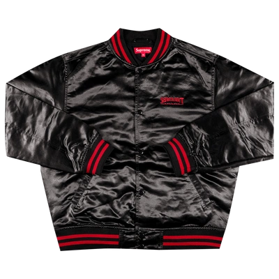 Pre-owned Supreme X Thrasher Satin Varsity Jacket 'black'