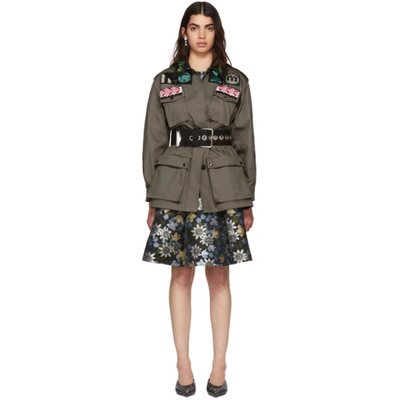 Miu Miu Bead And Crystal-embellished Cotton-blend Jacket In Green