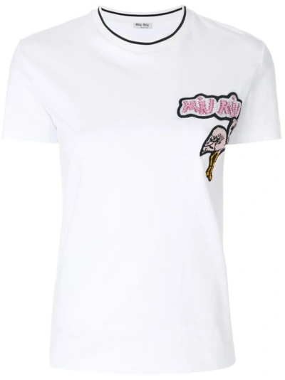 Miu Miu Flamingo Patch Cotton Jersey T-shirt In White