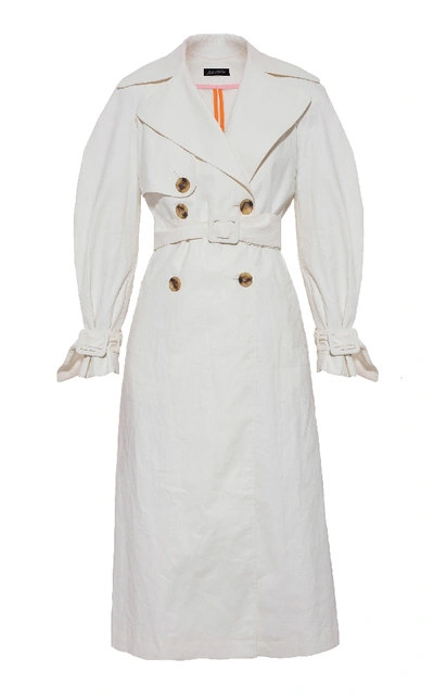 Anna October Double-breasted Coated Linen-blend Trench Coat In White