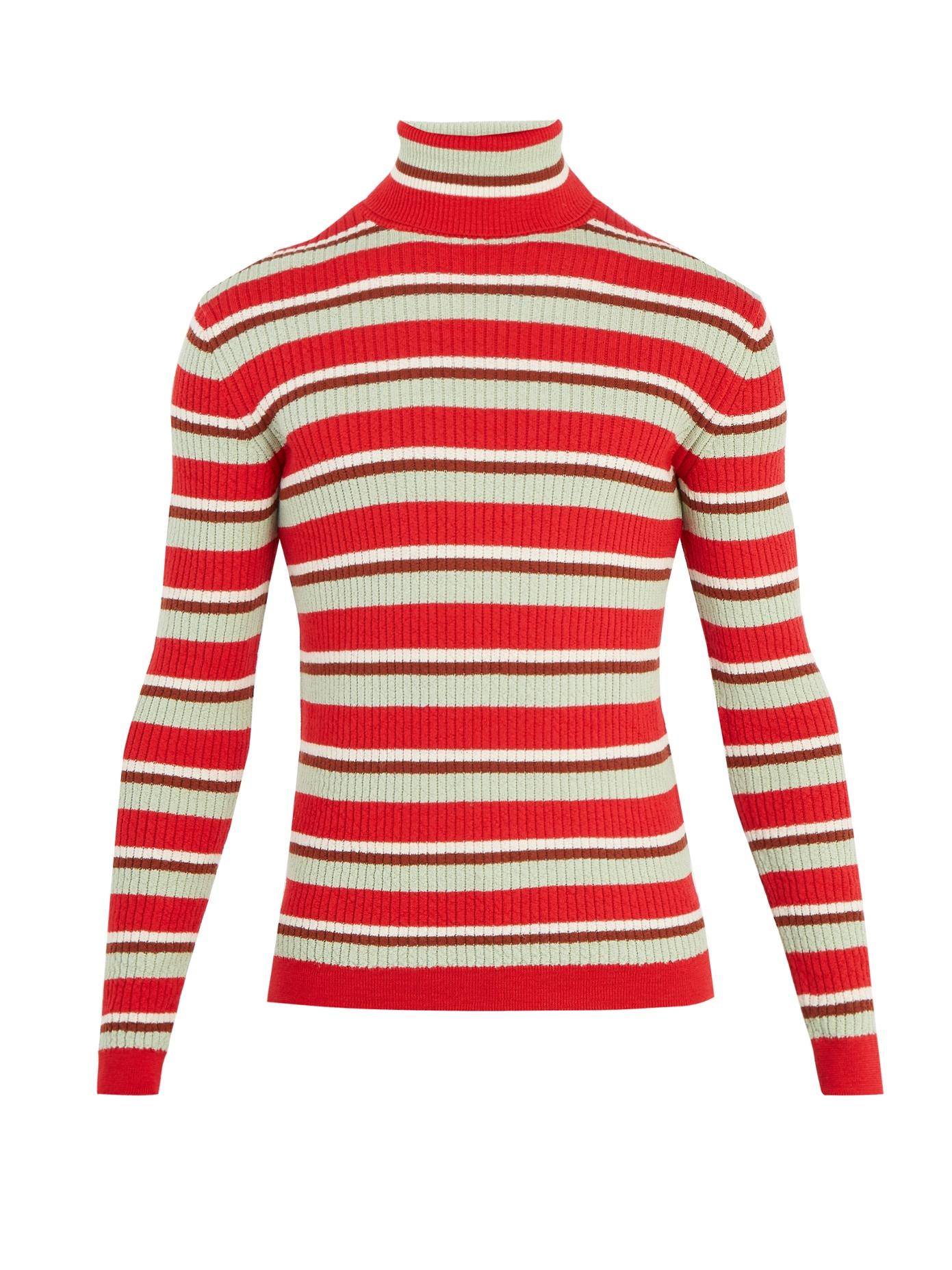 Gucci - Striped Roll Neck Ribbed Knit Wool Sweater - Mens - Red Multi ...