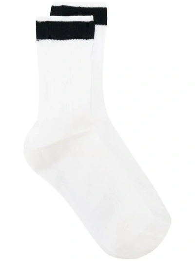 Valentino Striped-ankle Ribbed Silk-blend Socks In White