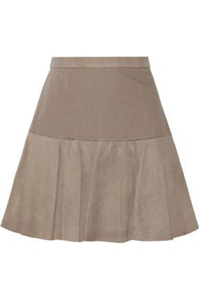 Halston Heritage Woman Suede And Jersey Mini Skirt Mushroom