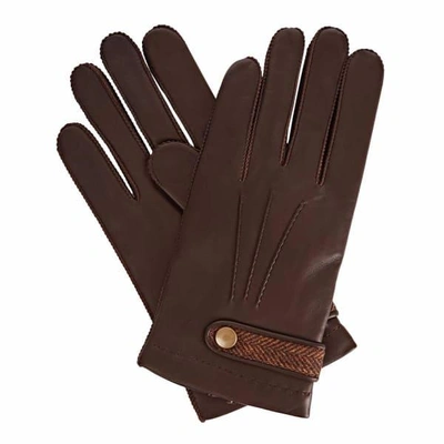 Gizelle Renee Alfie Brown Leather Gloves With Brown Tweed