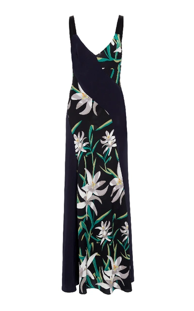 Diane Von Furstenberg Sleeveless Paneled Lily-print Silk Maxi Dress In Black