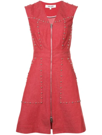 Diane Von Furstenberg Zip-front Studded Sheath Dress In Red