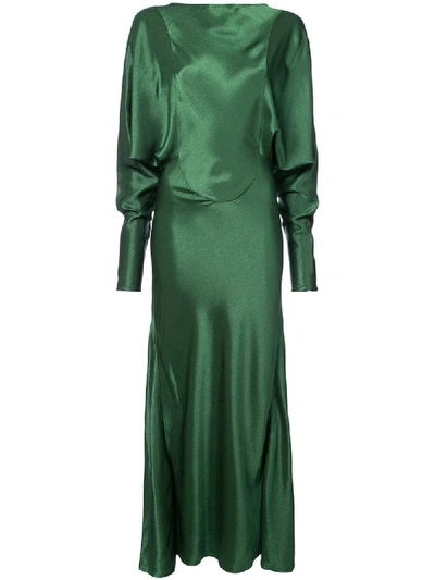 Victoria Beckham Open Back Drape Sleeve Dress In Green