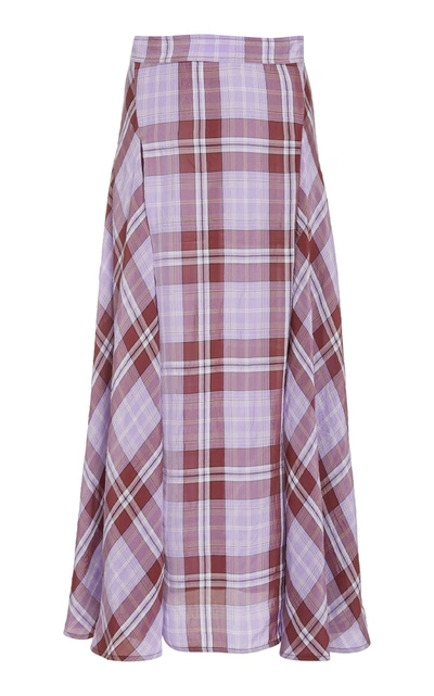 Victoria Beckham Pleated Checked Crinkled-taffeta Skirt In Pink