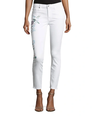 7 For All Mankind Skinny Ankle Jeans With Hand-painted Floral