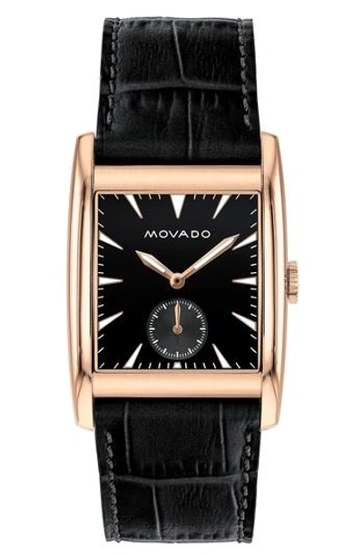 Movado Heritage Leather Strap Watch, 41mm In Chocolate/ Black/ Rose Gold