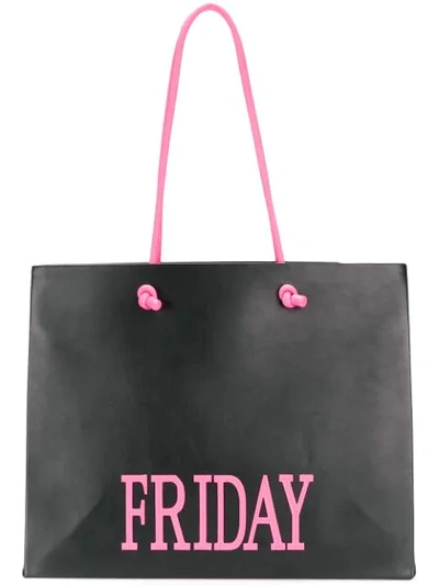 Alberta Ferretti Rainbow Week Fluo Shopping Bag In Black