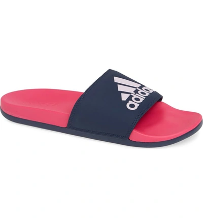 Adidas Originals Adilette Colorblock Logo Slide Sandal In Shock Pink