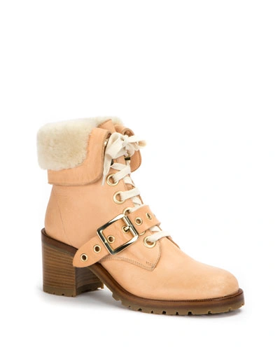 Frye Kay Shearling Lace-up Boot In Neutral