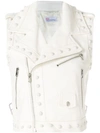 Red Valentino Pearl-embellished Short Leather Vest In Bianco