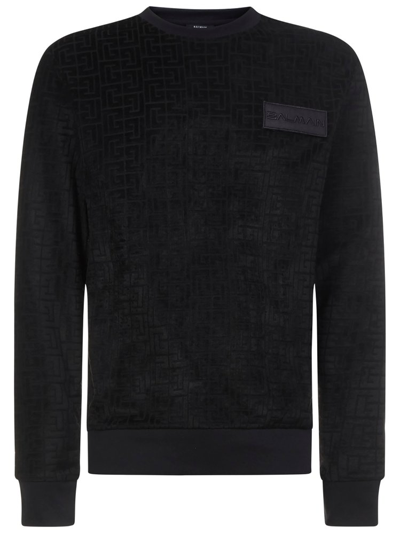 Balmain Monogram Velvet Sweatshirt In Grey
