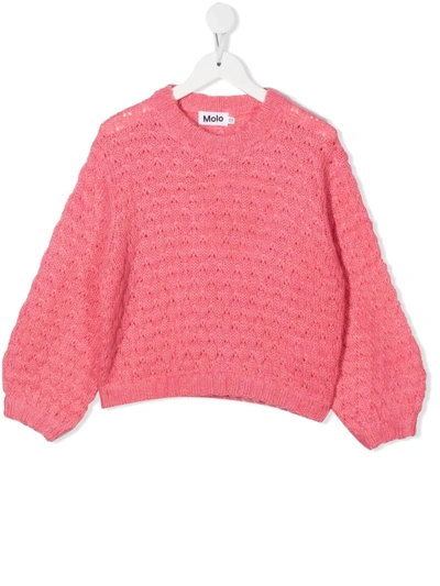 Molo Kids' Knitted Round-neck Jumper In Pink