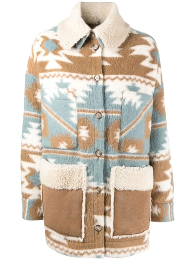 Ava Adore Abstract-pattern Shearling Jacket In Multicolor