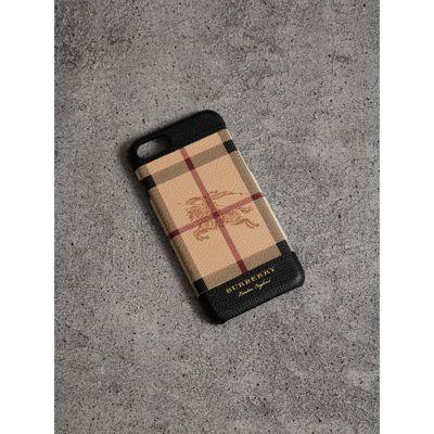 Burberry Haymarket Check And Leather Iphone 7 Case In Black | ModeSens